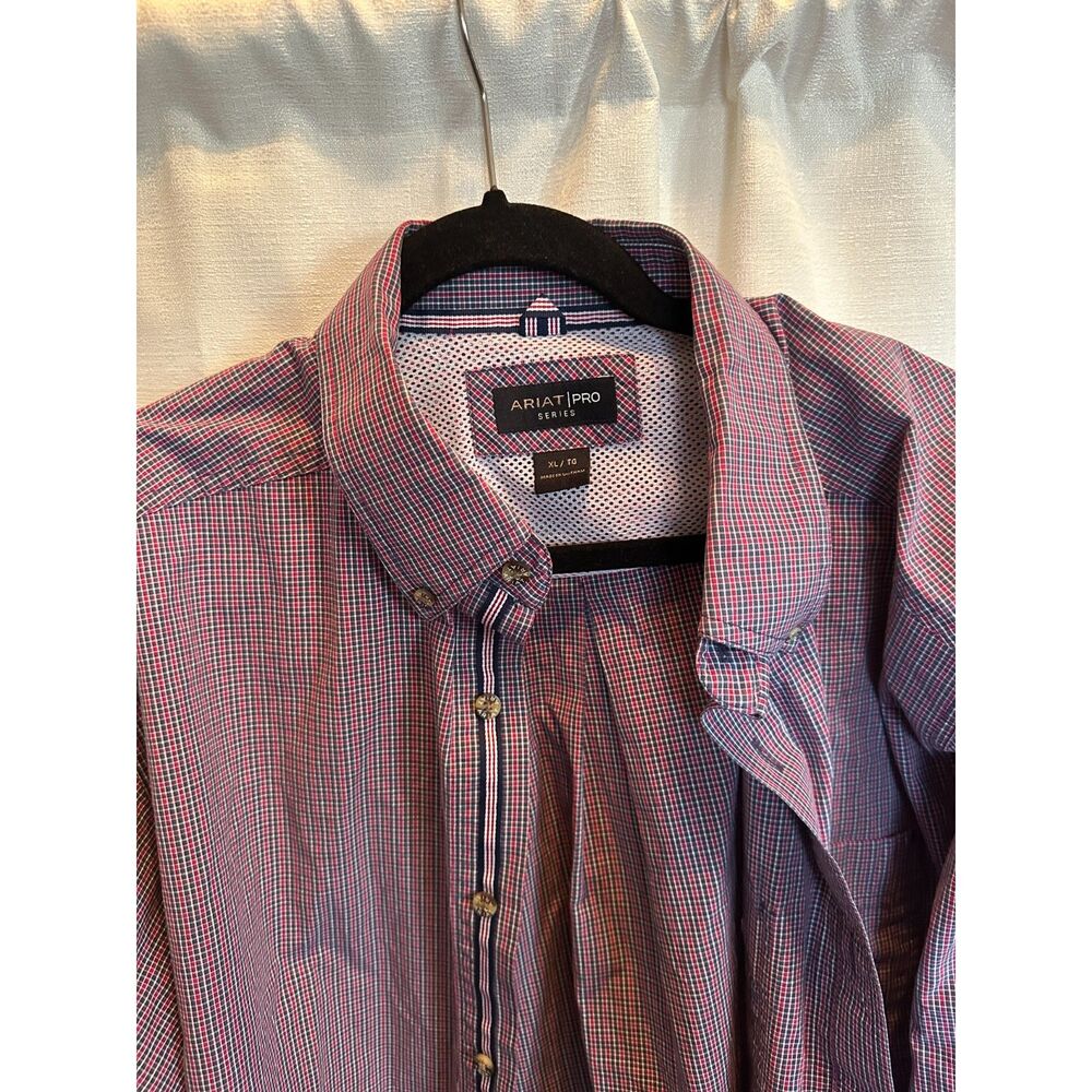 Ariat Pro Series Red White & Blue Plaid Button Up Western Shirt Men's XL - Picture 1 of 14